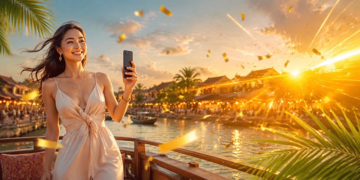 Người dùng chơi casino trên điện thoại tại Hội An